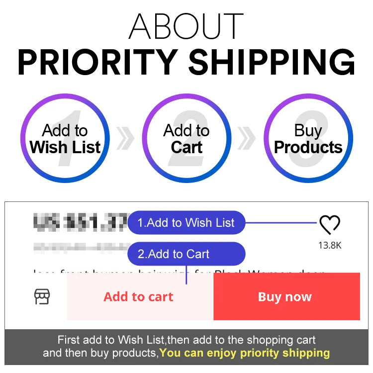 Infographic titled About Priority Shipping with steps: 1. Add XDOU Battery for iPhone SE 5-11 Pro to Wish List, 2. Add to Cart, 3. Buy. Illustrated with arrows and heart icon; add to list, then cart, and buy to enjoy seamless priority shipping—free tools included!.