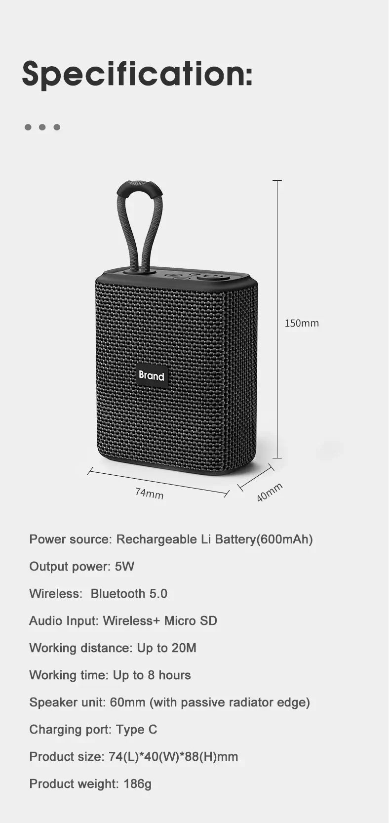 EBS-300 Mini Portable Bluetooth Speaker with IPX6 Waterproof