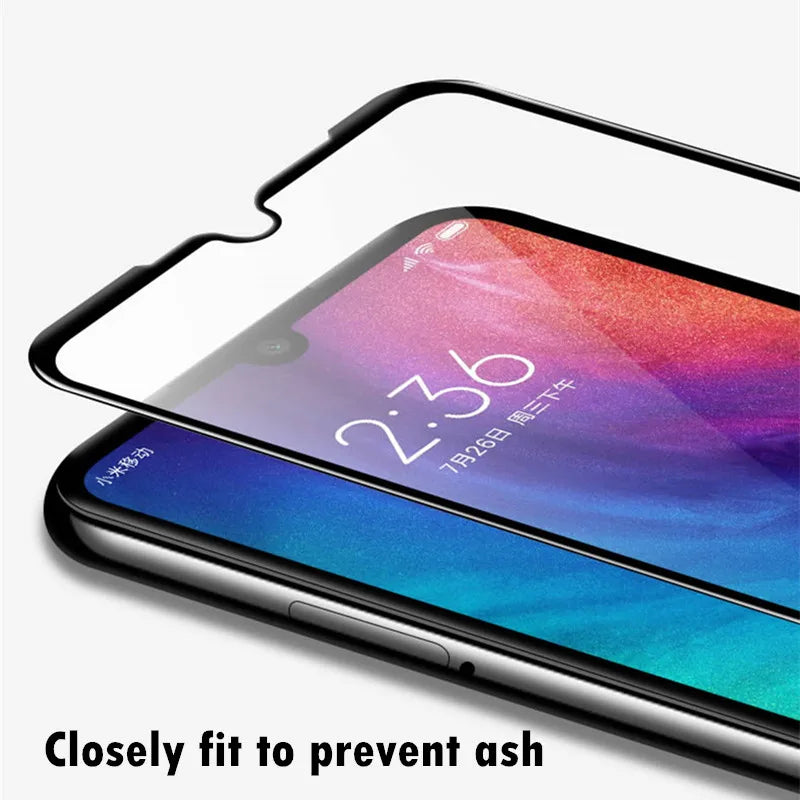 The vibrant smartphone screen displays the time, 2:36. Partially covering it is the LITBOY Tempered Glass Protector, designed for Xiaomi devices to prevent dust and ensure a close fit that keeps ash at bay.