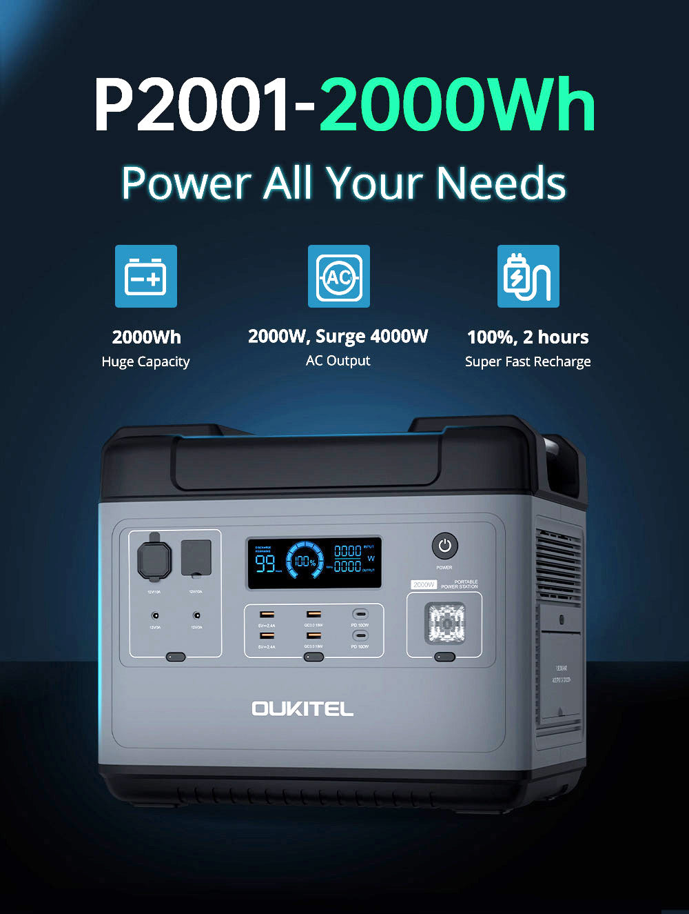 Portable P2001 Plus Solar Generator with Fast Charging