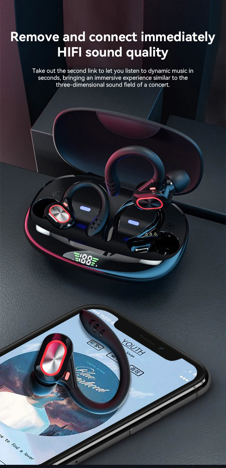 mzymi S730 TWS trådløse ørepropper - Bluetooth 5.3 vanntett design