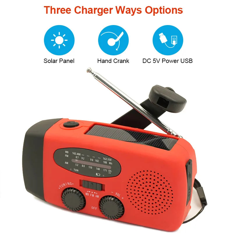 HAMANHK 2000mAh Solar Hand Crank Radio with Flashlight