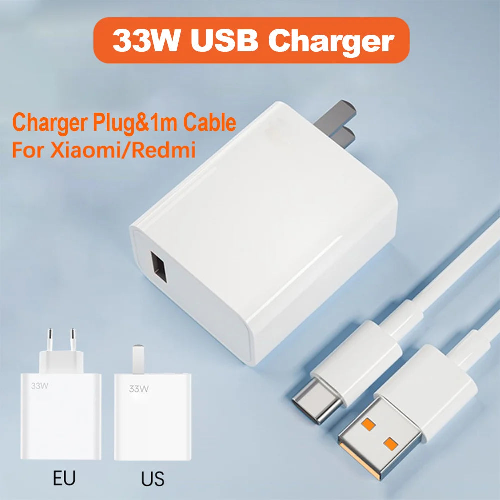 33W USB Charger Fast Charge Adapter With Type C Cable