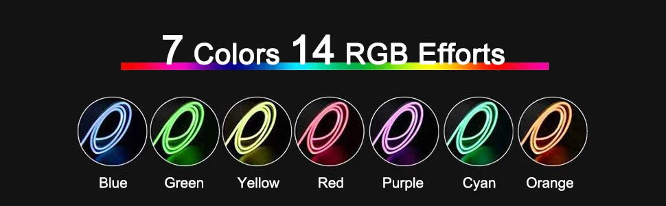 Image displays 7 Colors 14 RGB Efforts over a gradient line. Below are seven e-symbol colored circles on black. Ideal for your setup, the Ziyoulang Large Mouse Pad 800x300mm features stitched edges.
