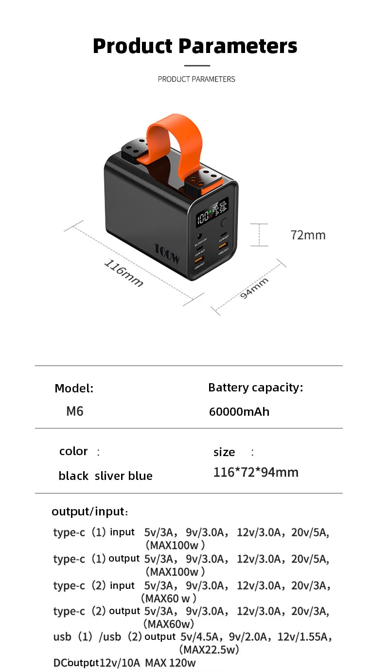 60000mAh Power Bank Station - Fast Charge & Portable