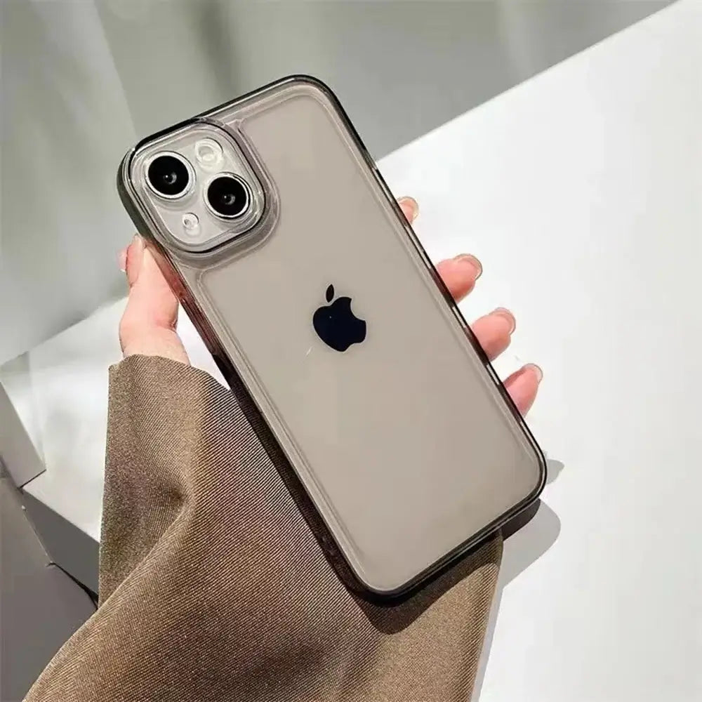 Luxury Transparent TPU Shockproof Phone Case for iPhone, showcasing robust protection and sleek design while keeping the device visible.