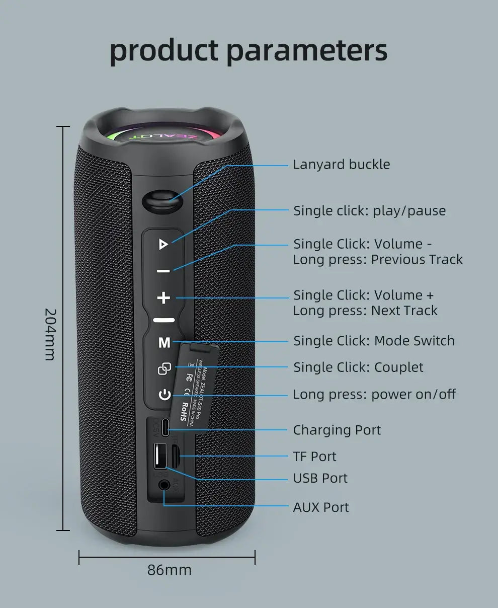 ZEALOT S49PRO Bluetooth Speaker 20W Waterproof with 10H Playtime