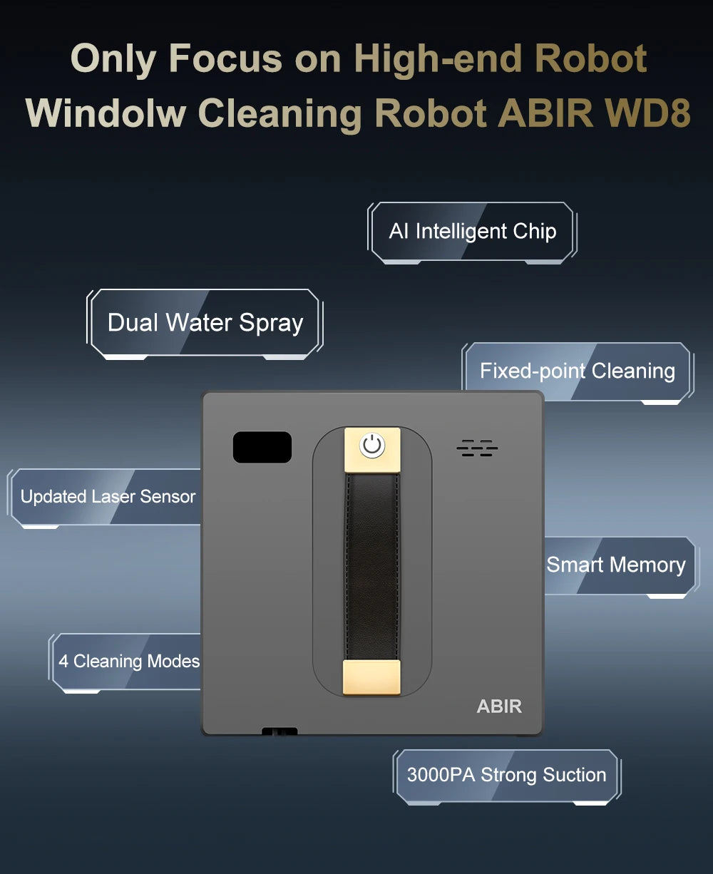 Robotstøvsuger for vinduer ABIR WD8, dobbel ultralydspray