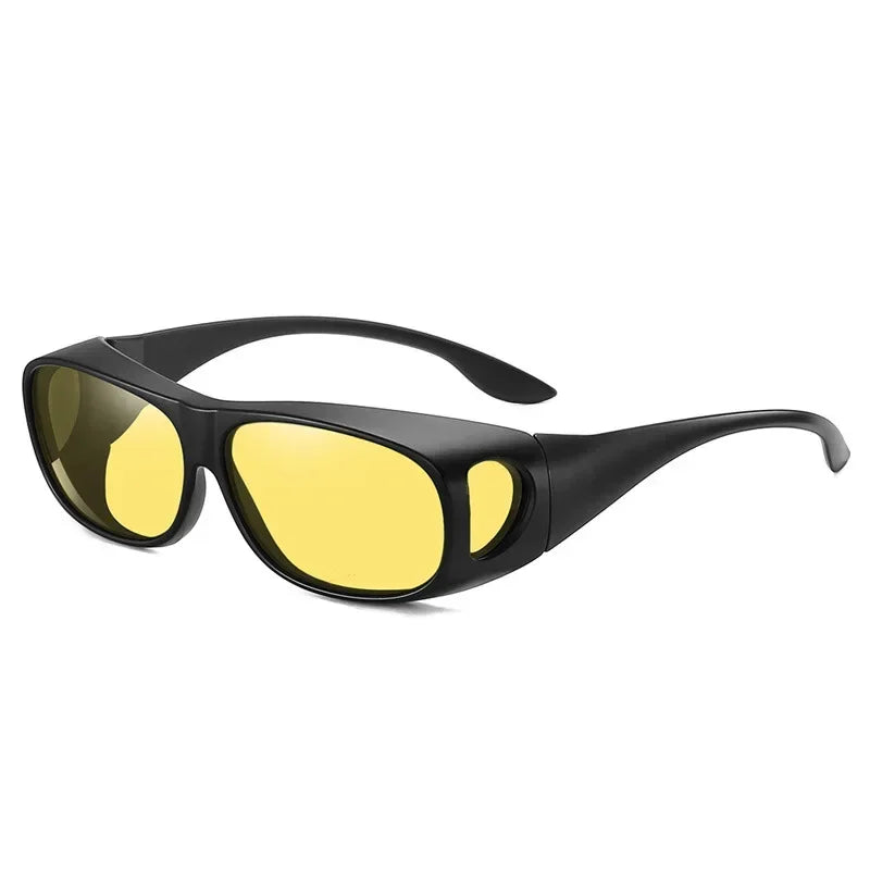 The MOKDUFF Polarized Sunglasses feature yellow-tinted, UV400 protection lenses with additional side lenses for enhanced visibility and comfort. Designed to fit over glasses, theyre perfect for outdoor use or nighttime driving.