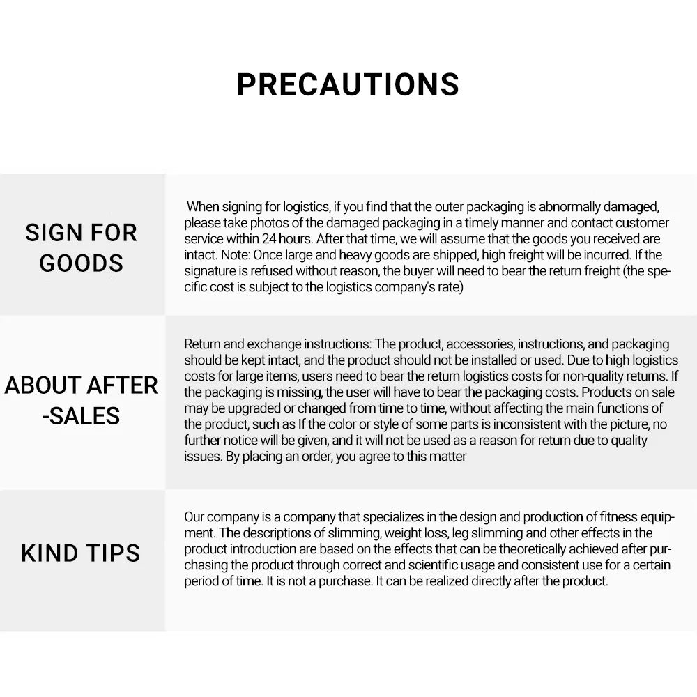 The Precautions manual provides important details, including Sign for Goods, About After-Sales, and Kind Tips sections for guidance on returns and refunds. It also includes instructions for the Wrist Trainer Self-starting Gyro Ball for Strength to enhance your experience.