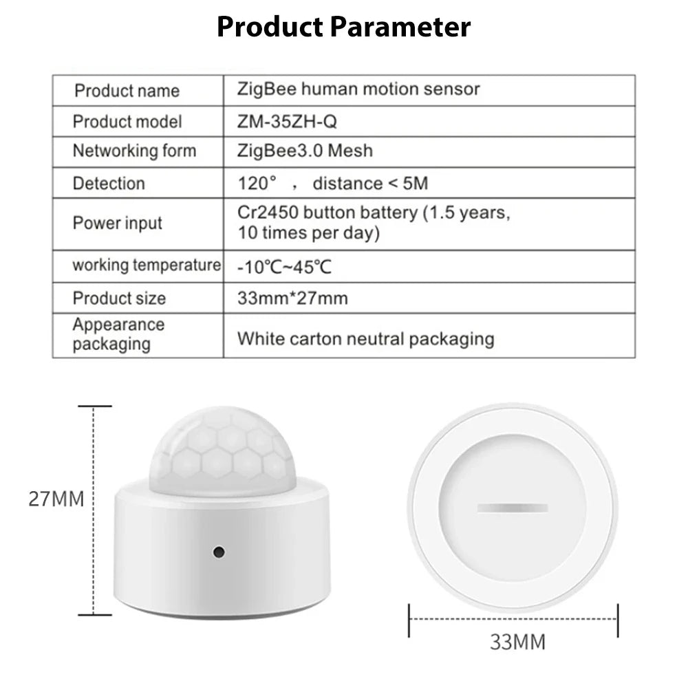 NoEnName Zigbee Mini PIR Motion Sensor - Smart Alerts Enabled