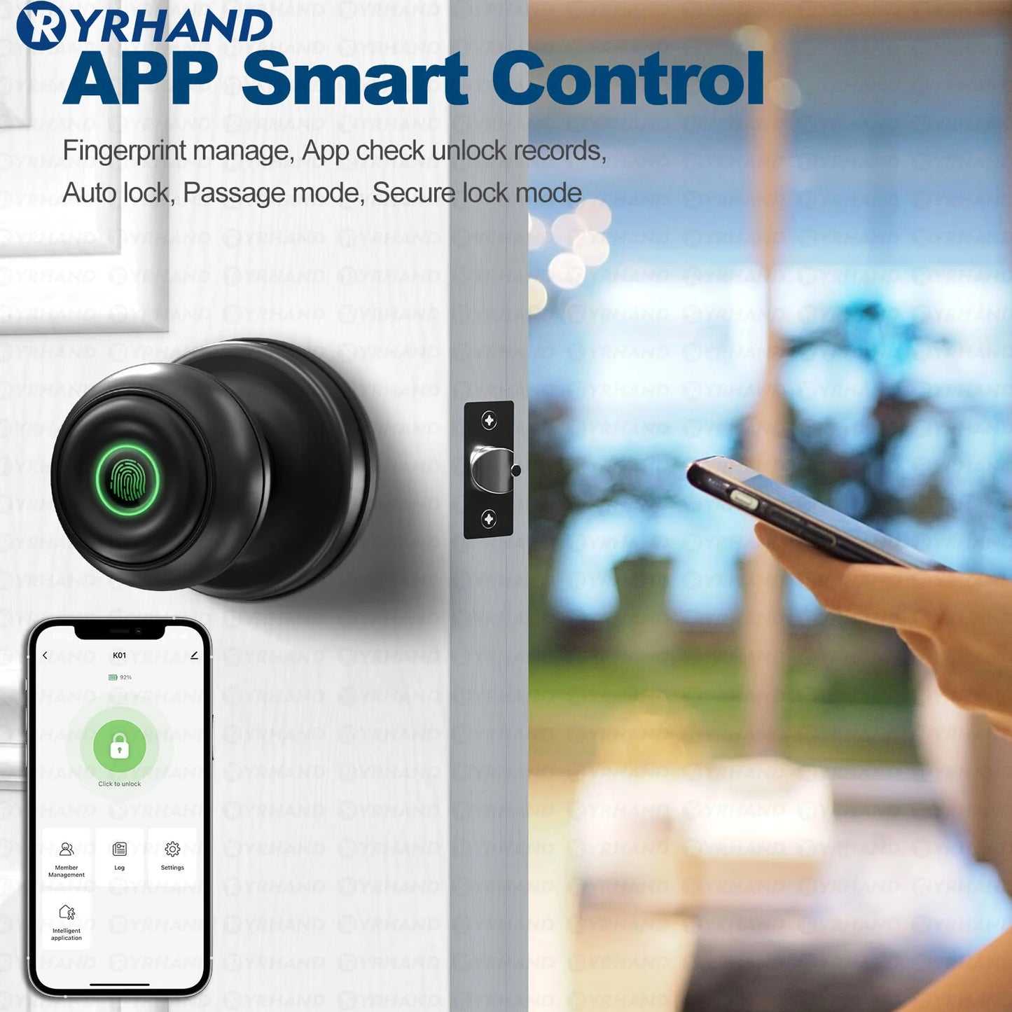 YRHAND Bluetooth Smart Lock - Easy Install Biometric Access