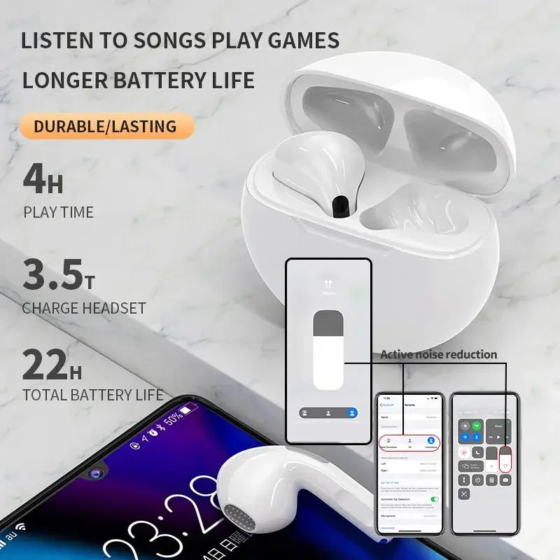 Original Pro6 TWS Bluetooth 5.0-ørepropper med støyreduksjon