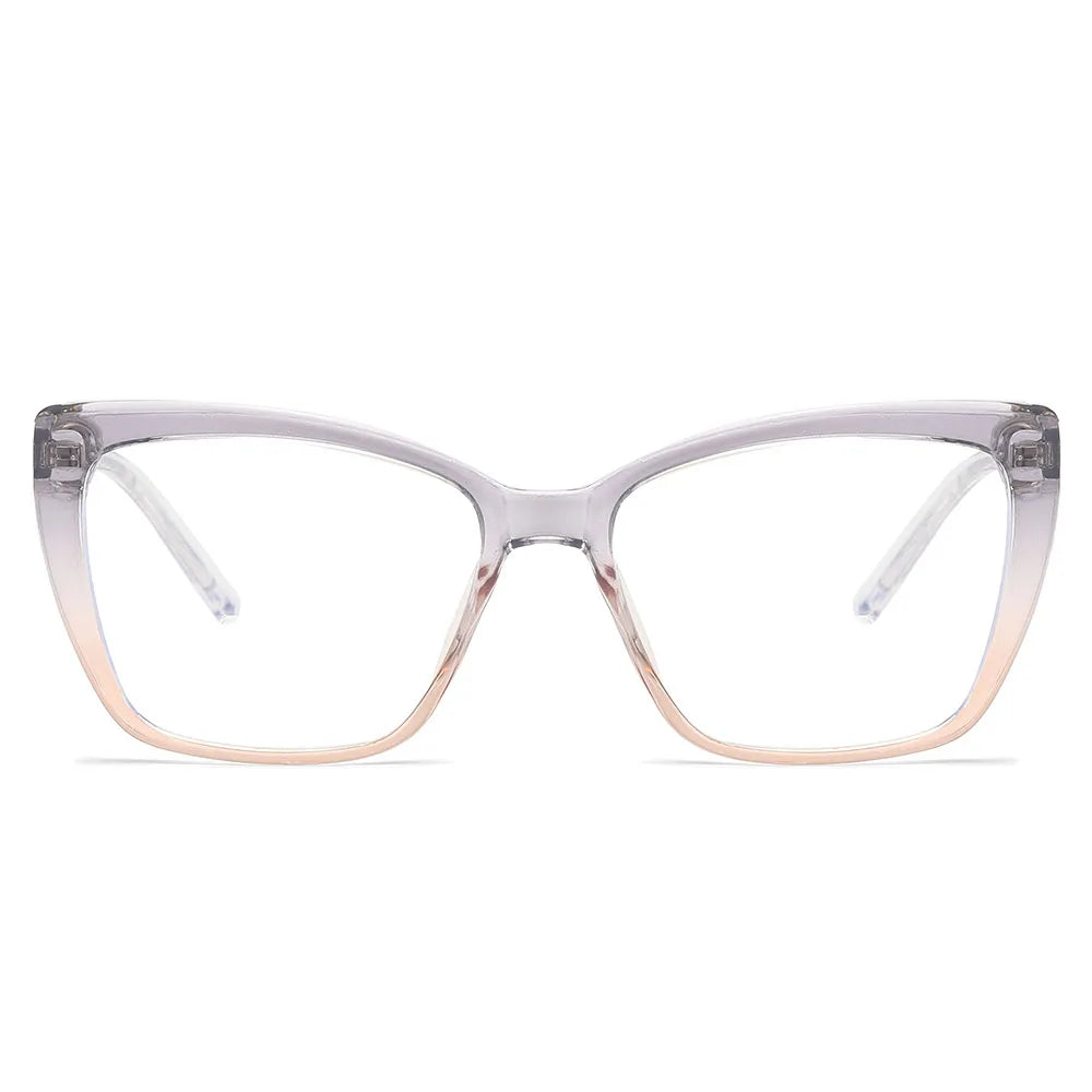The AABV Womens Cat Eye Bifocal Reading Glasses feature a stylish gradient frame transitioning from clear to peach, and are perfect computer prescription readers. Their clear lenses provide a bold, elegant, and modern look.