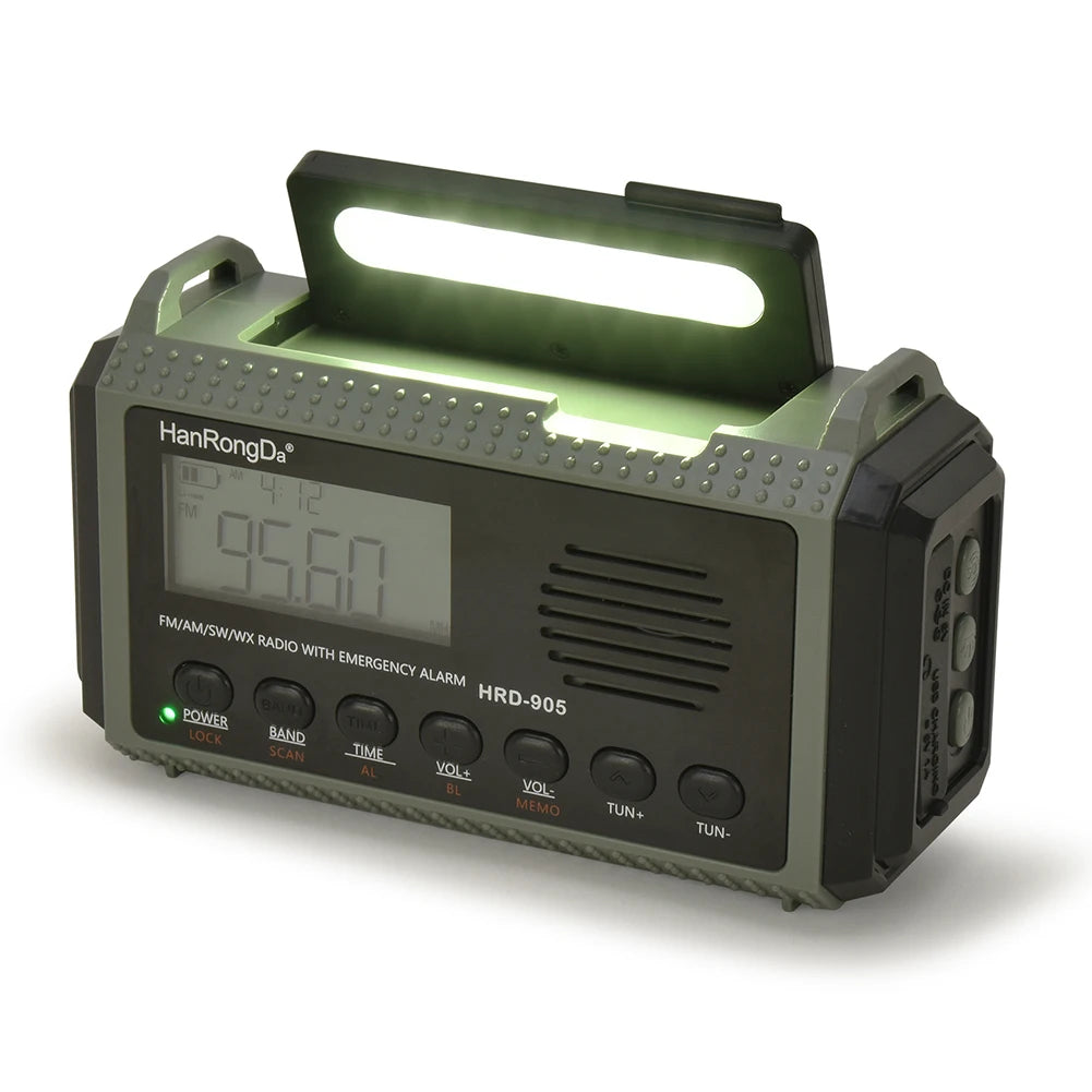 Compact and versatile, the APWIKOGER 10,000mAh Solar Hand Crank Emergency Radio has a digital display with 95.6, robust battery life, and multiple radio bands. Featuring a flashlight and leather handle, it ensures reliability in any situation.