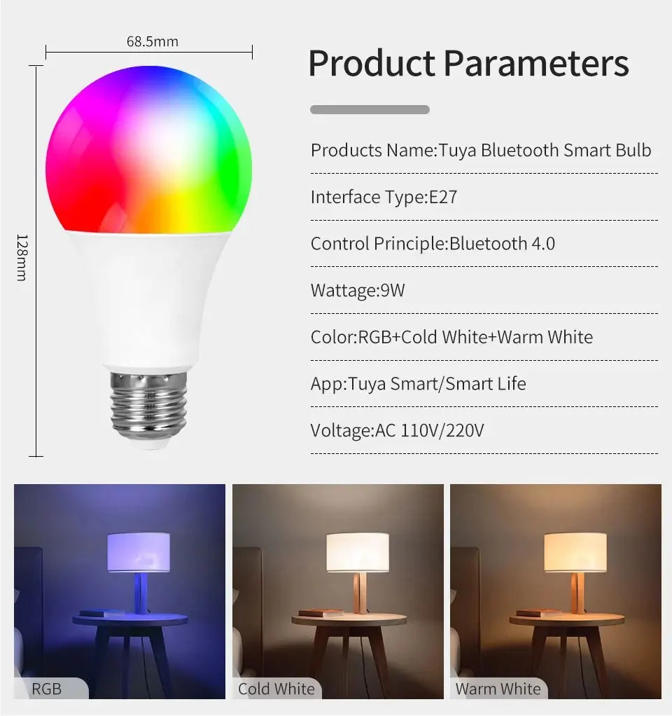 AmmToo Tuya Bluetooth Smart LED Bulb E27 - RGB Color Options