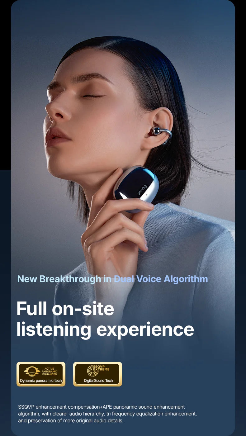 Sanag S8S Bluetooth 5.4 Ear Clip-øretelefoner - vanntette og støyreduserende