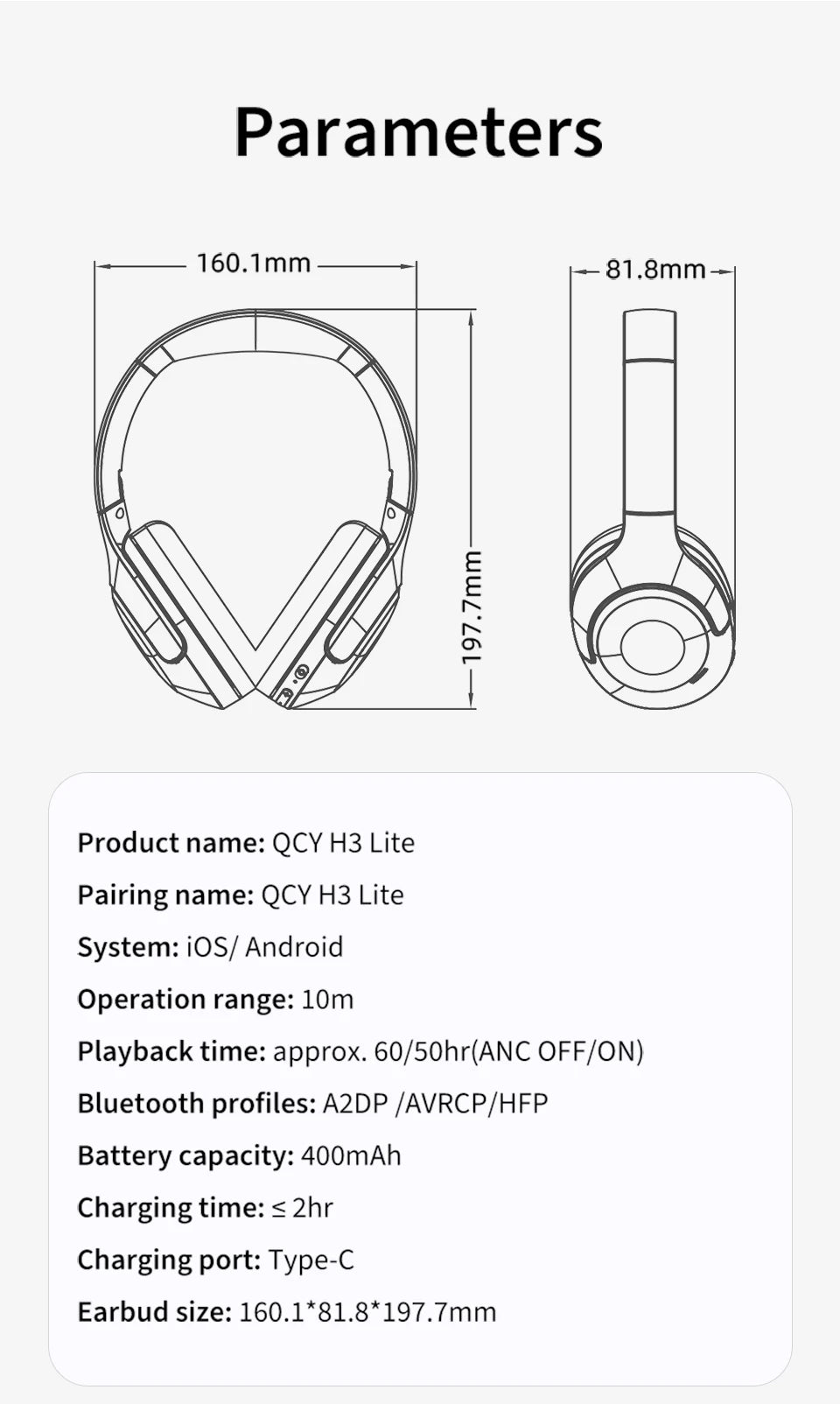 QCY H3 Lite ANC Wireless Headphones with 60-Hour Battery