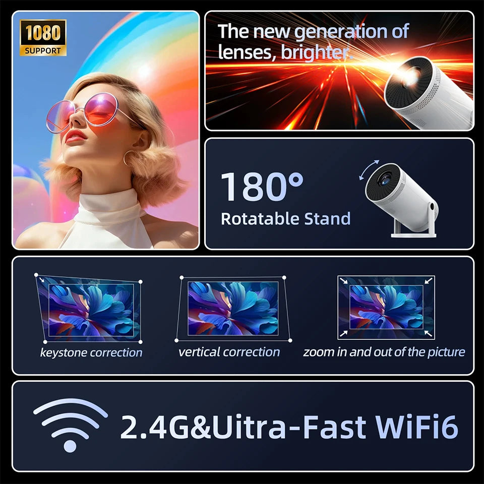 2025 New Android Smart Mini Projector 4K for Home Theater