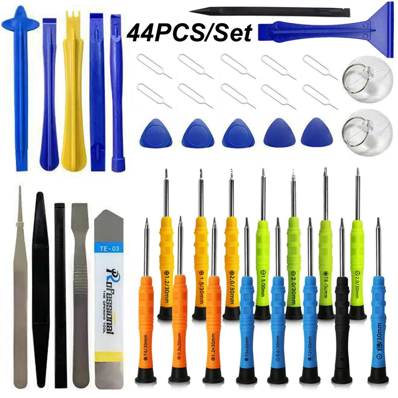 The NoEnName 28 in 1 Screwdriver Tool Kit is ideal for mobile repairs and electronics, offering a diverse selection of screwdrivers, plastic opening tools, tweezers, SIM ejector pins, and triangular picks in assorted colors and sizes for various tasks.