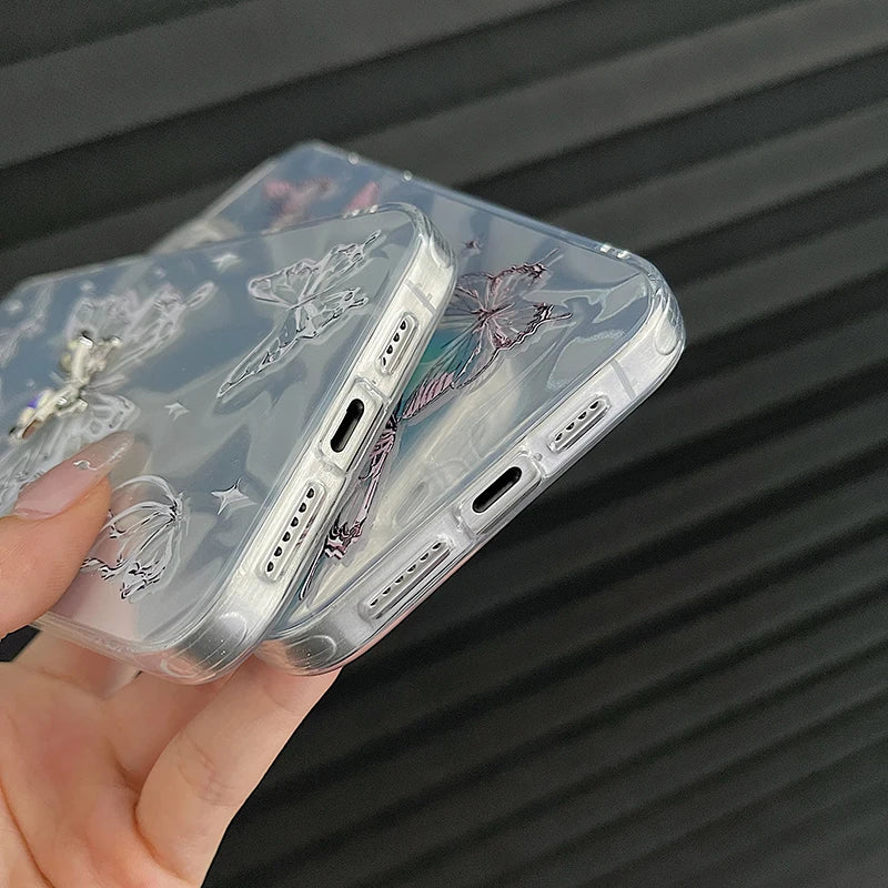 Luksuriøst sommerfuglglitterkjedeetui til iPhone