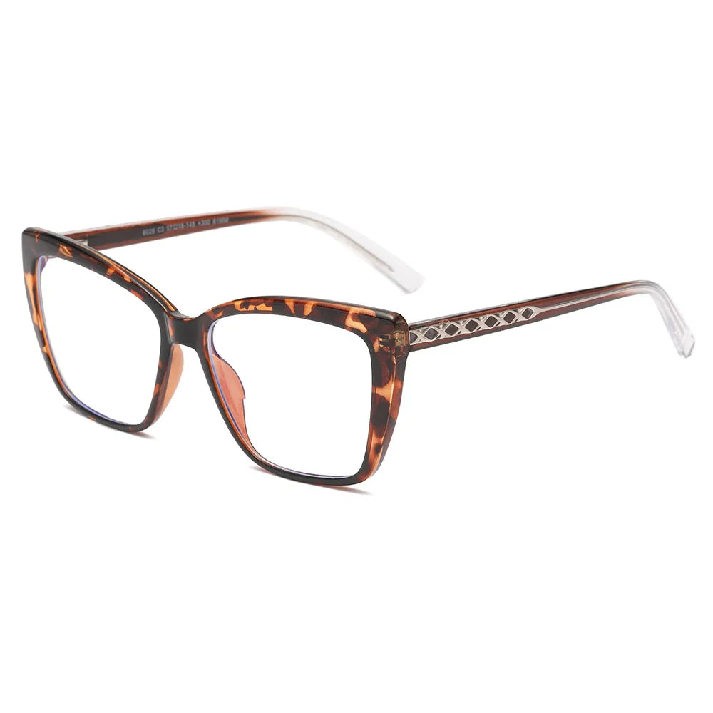 AABV Womens Cat Eye Bifocal Reading Glasses - Stylish Clarity: Tortoiseshell square frames with clear nose pads and silver geometric temples offer a modern, stylish look—ideal for women seeking fashionable bifocal readers.