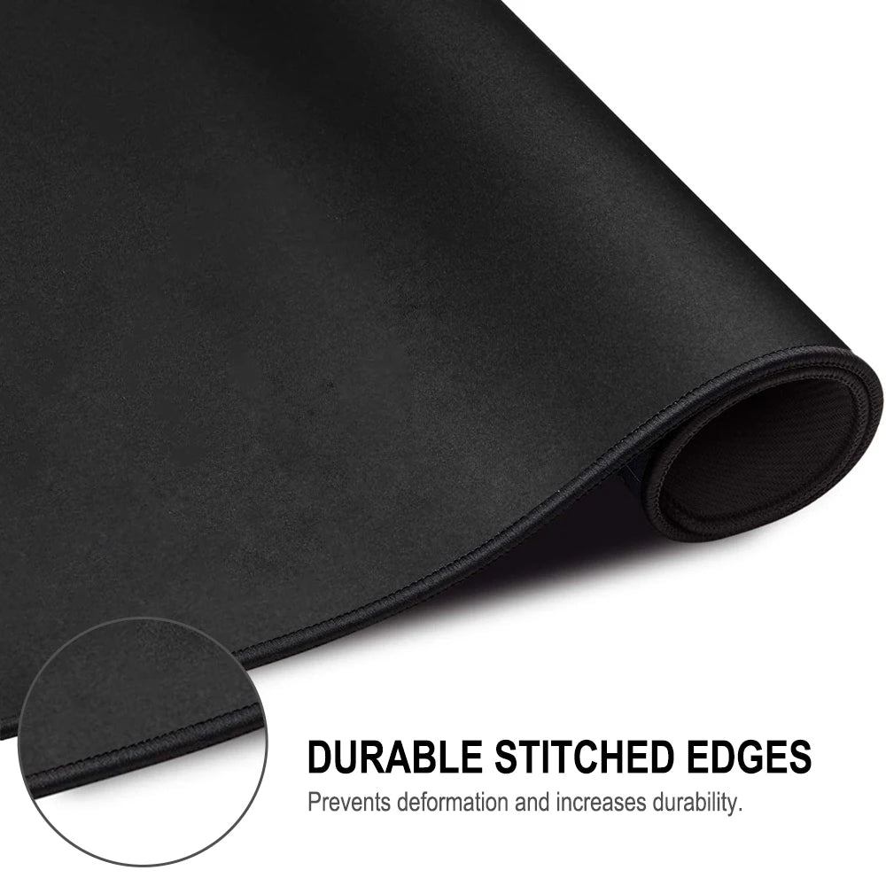 A close-up of the Ziyoulang Large Mouse Pad 800x300mm showcases its rolled edges. The label Durable Stitched Edges highlights its robust construction and deformation resistance, making it ideal for any stylish workspace.