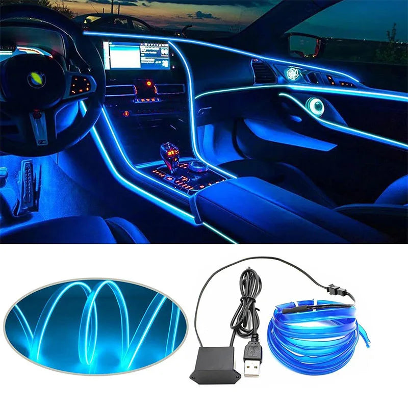 5M LED Car Interior Light USB Ambient Neon Strip EL
