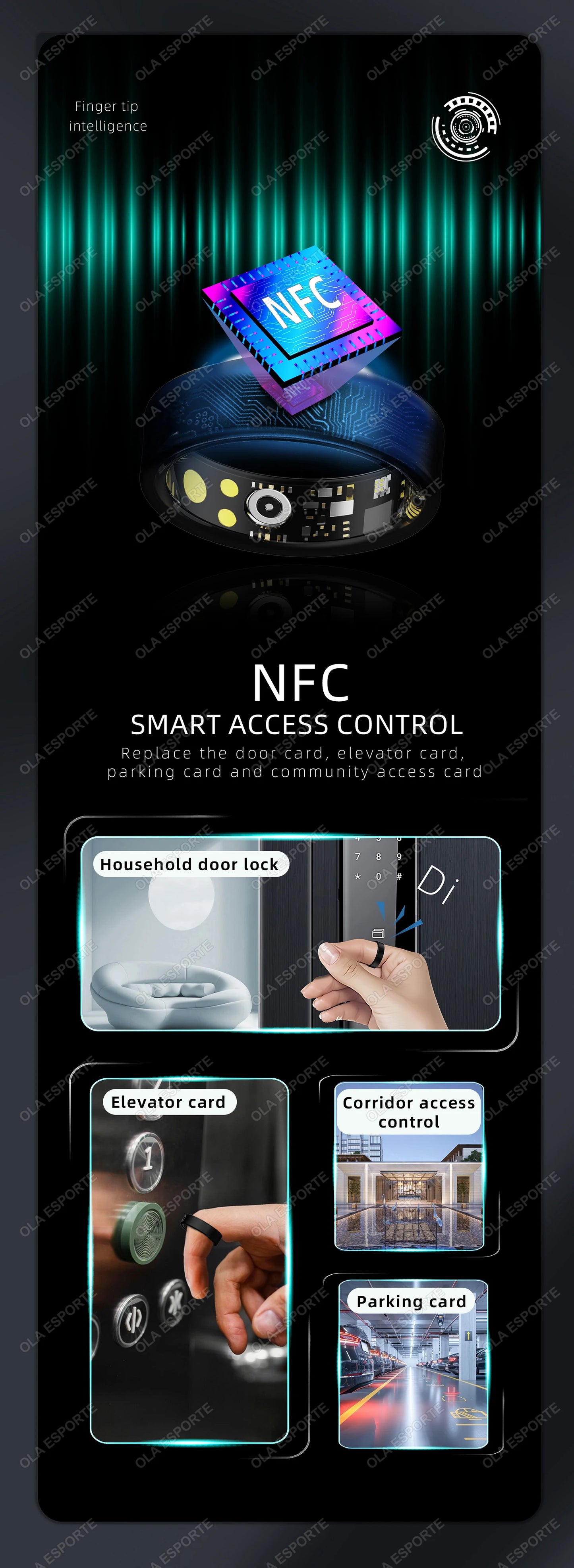 Ola Esporte Smart Ring - Monitoraggio della salute in tempo reale e accesso NFC
