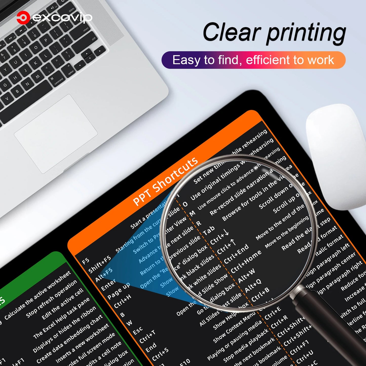 EXCO Office Shortcuts Mouse Pad - Durable, Non-Slip