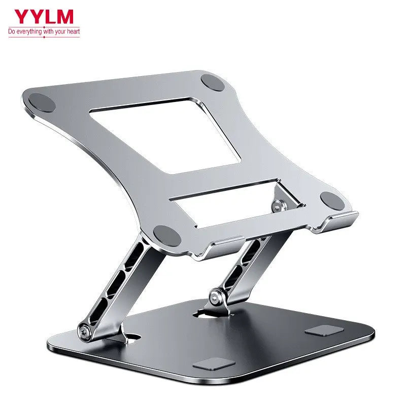 The Adjustable Aluminum Laptop Stand - Ergonomic Portable Holder is a sleek, silver stand made from durable aluminum alloy with ventilation cutouts and rubber grip pads. It offers adjustable height and angles, providing ergonomic support for versatile use.