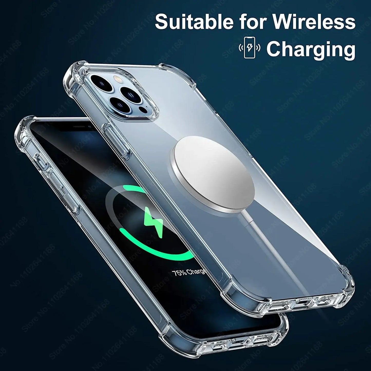 Luxury Shockproof Clear Phone Case for iPhone 16-11 Pro Max, supports wireless charging, anti-scratch, anti-fingerprint design.