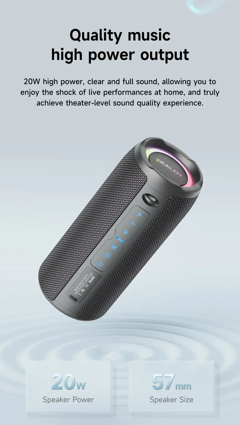 ZEALOT S49PRO Bluetooth Speaker 20W Waterproof with 10H Playtime