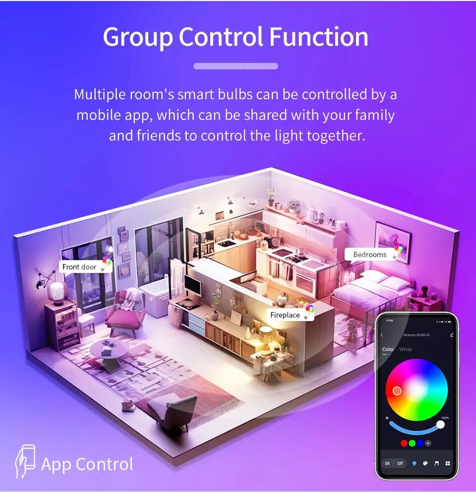 AmmToo Tuya Bluetooth Smart LED Bulb E27 - RGB Color Options