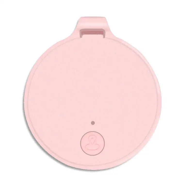 The NoEnName Bluetooth GPS Tracker is a round, pink smart key finder with an embossed circle and small dot, likely a button. It features an attachment loop, suggesting its use as a wearable anti-loss device.