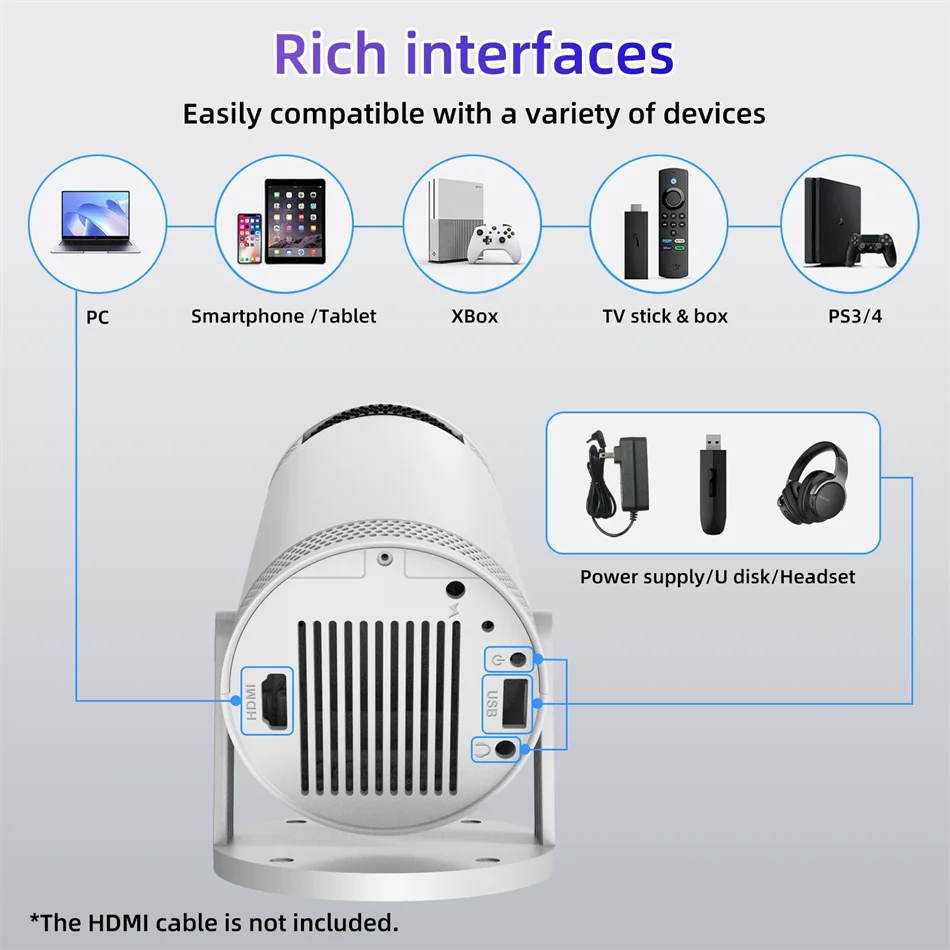 2025 New Android Smart Mini Projector 4K for Home Theater