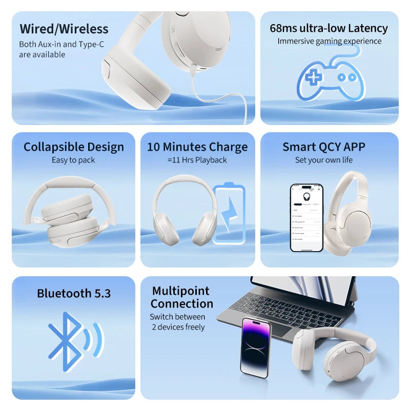 QCY H3 Lite ANC Wireless Headphones with 60-Hour Battery