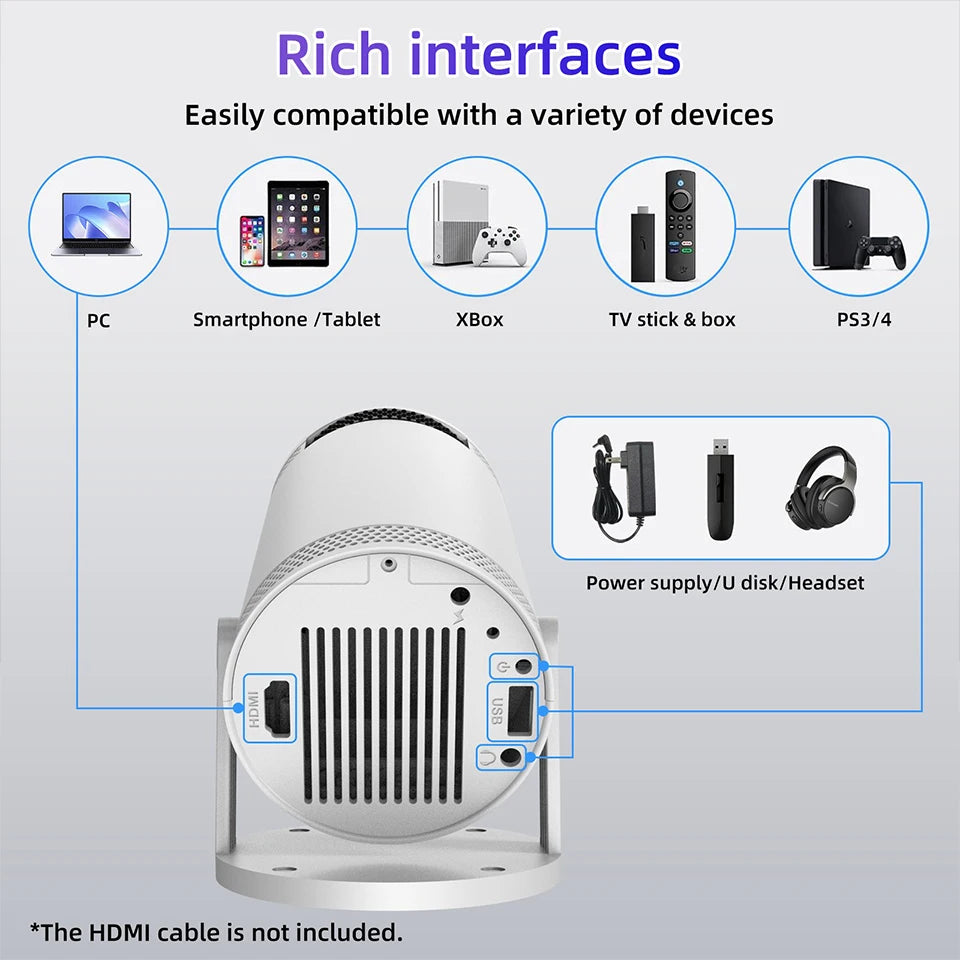2025 New Android Smart Mini Projector 4K for Home Theater