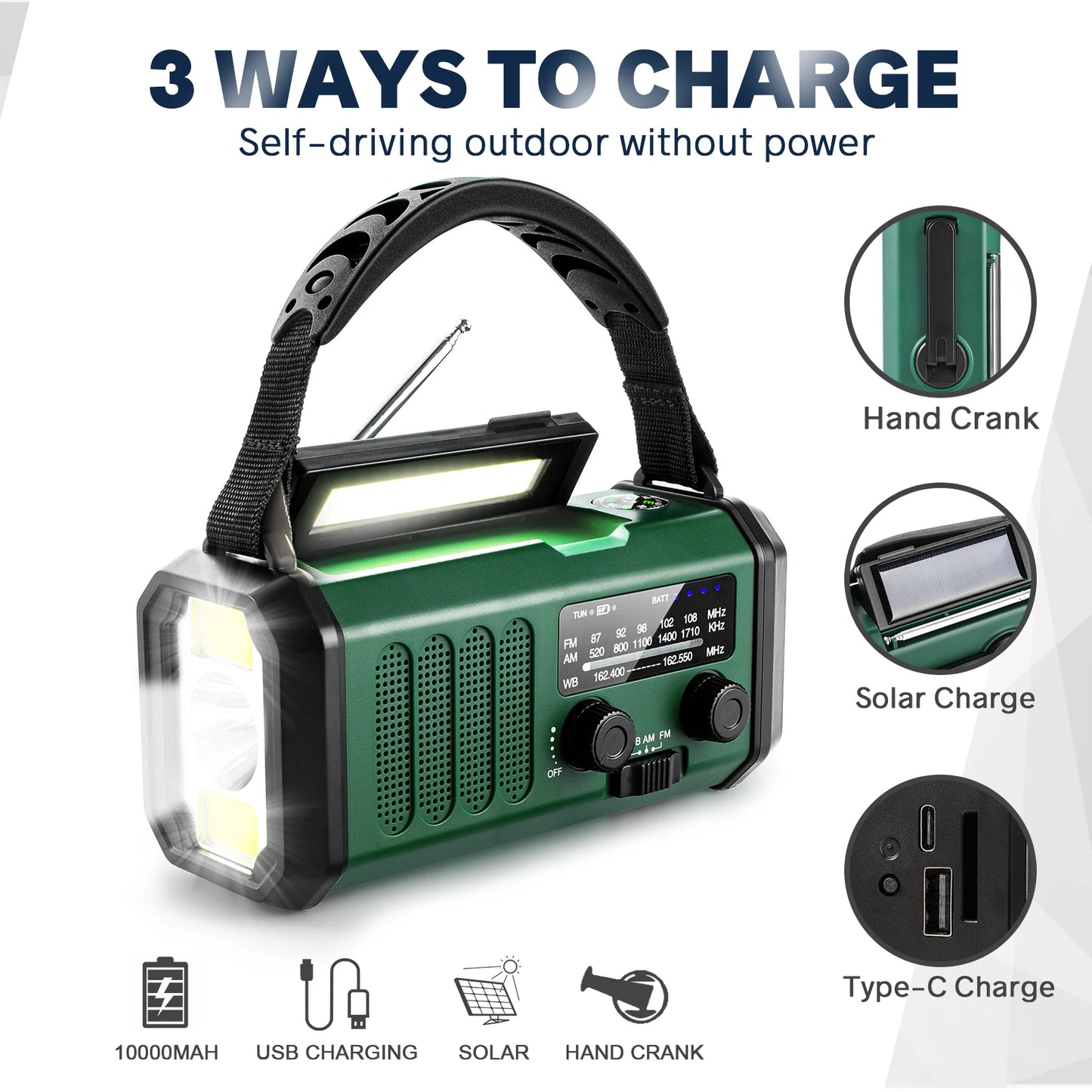Woopker E30 Emergency Radio with Solar & Hand Crank Power