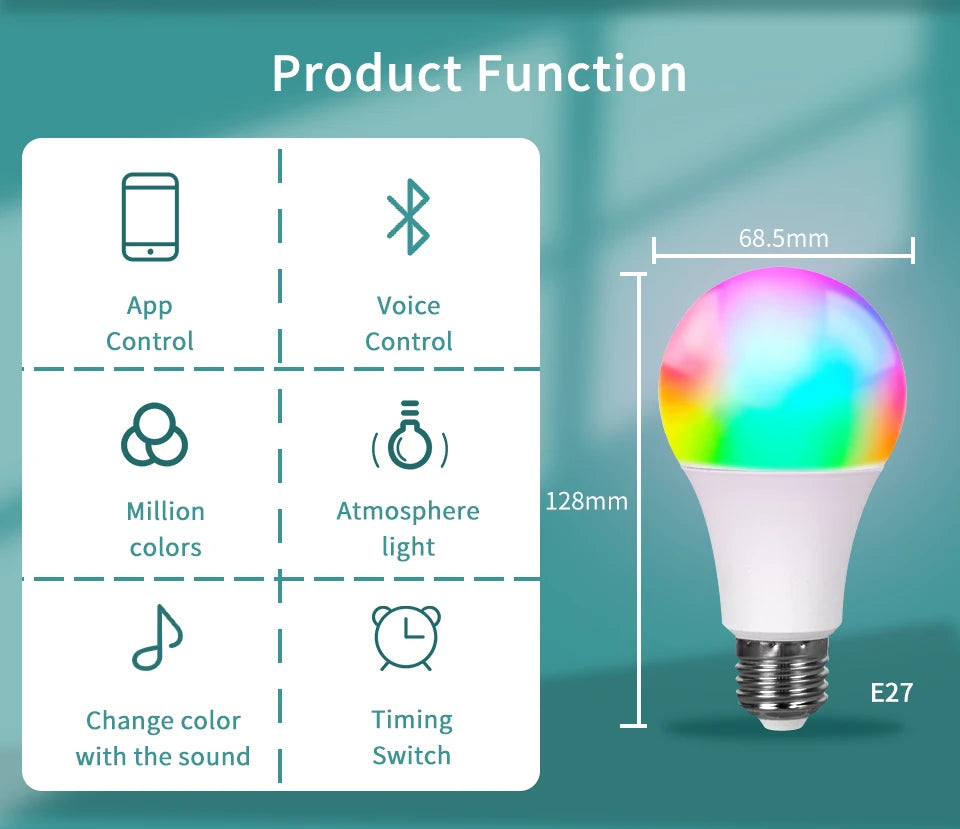Tuya Smart LED Bulb E27 - Dimmable Bluetooth Mood Lamp