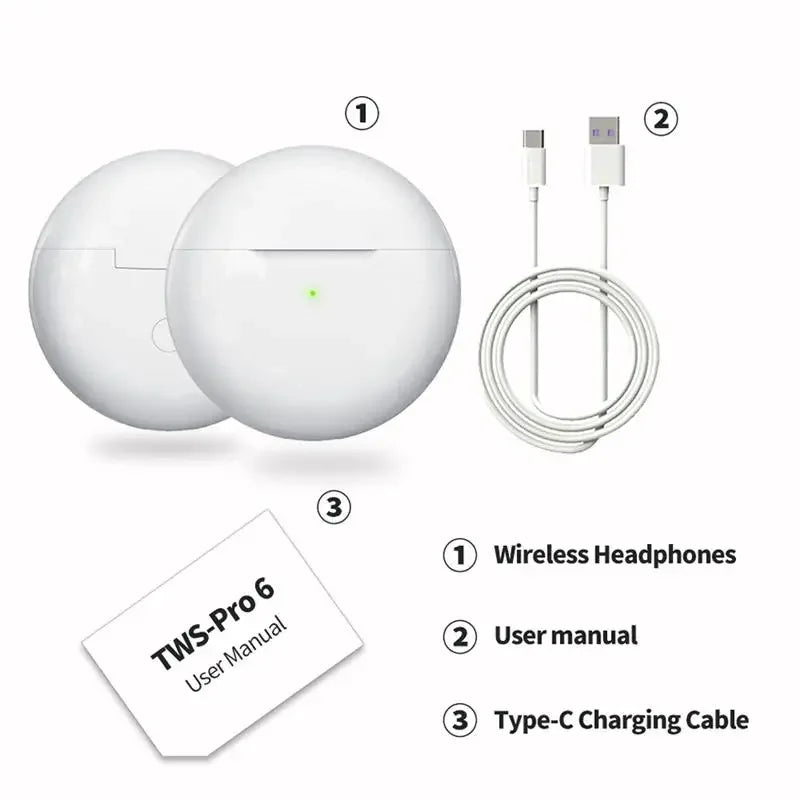 Original Pro6 TWS Bluetooth 5.0-ørepropper med støyreduksjon
