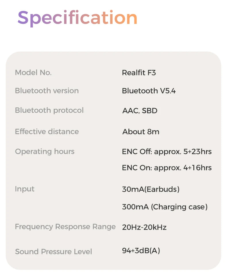 Realfit F3 ANC Bluetooth Earphones with HiFi Stereo Sound