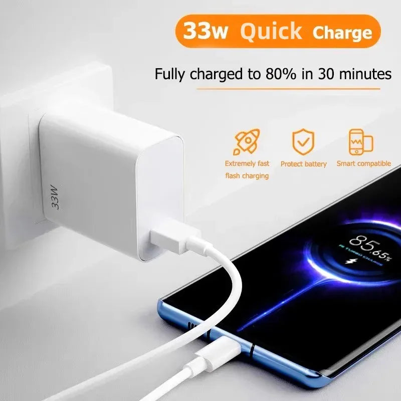 33W USB Charger Fast Charge Adapter With Type C Cable