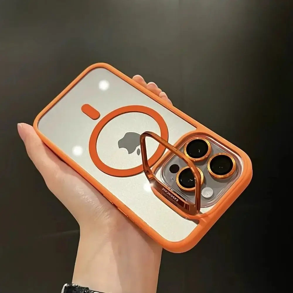 Luxury Magnetic Shockproof iPhone Case with Orange Trim and Lens Protection