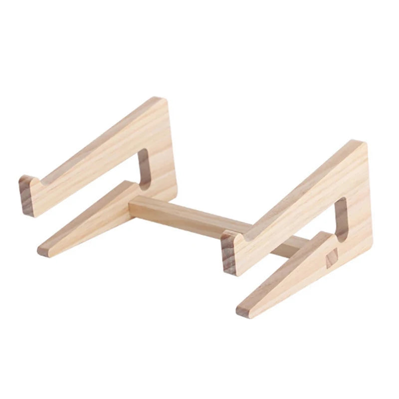 Introducing our Universal Wooden Laptop Holder - Detachable Stand, a minimalist stand for laptops or tablets with two angled supports and a horizontal beam. It has a light, natural finish and includes free shipping on this elegantly designed accessory.