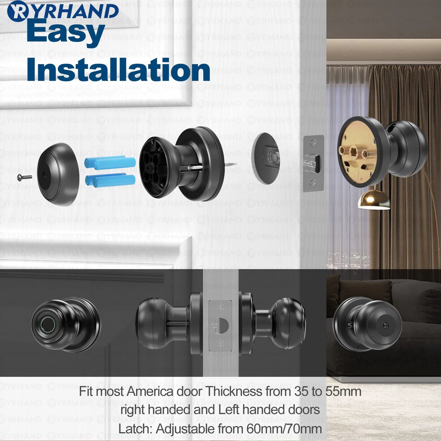 YRHAND Bluetooth Smart Lock - Easy Install Biometric Access