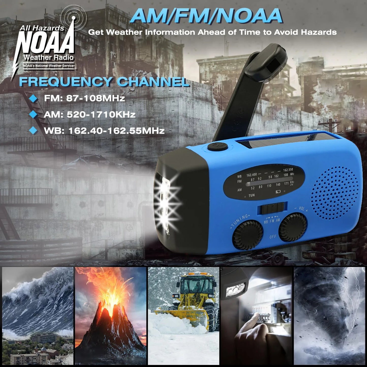 HAMANHK 2000mAh Solar Hand Crank Radio with Flashlight
