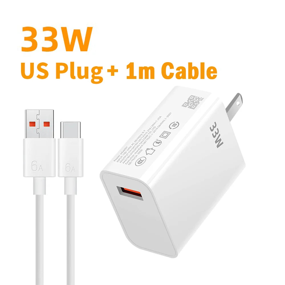 33W USB Charger Fast Charge Adapter With Type C Cable