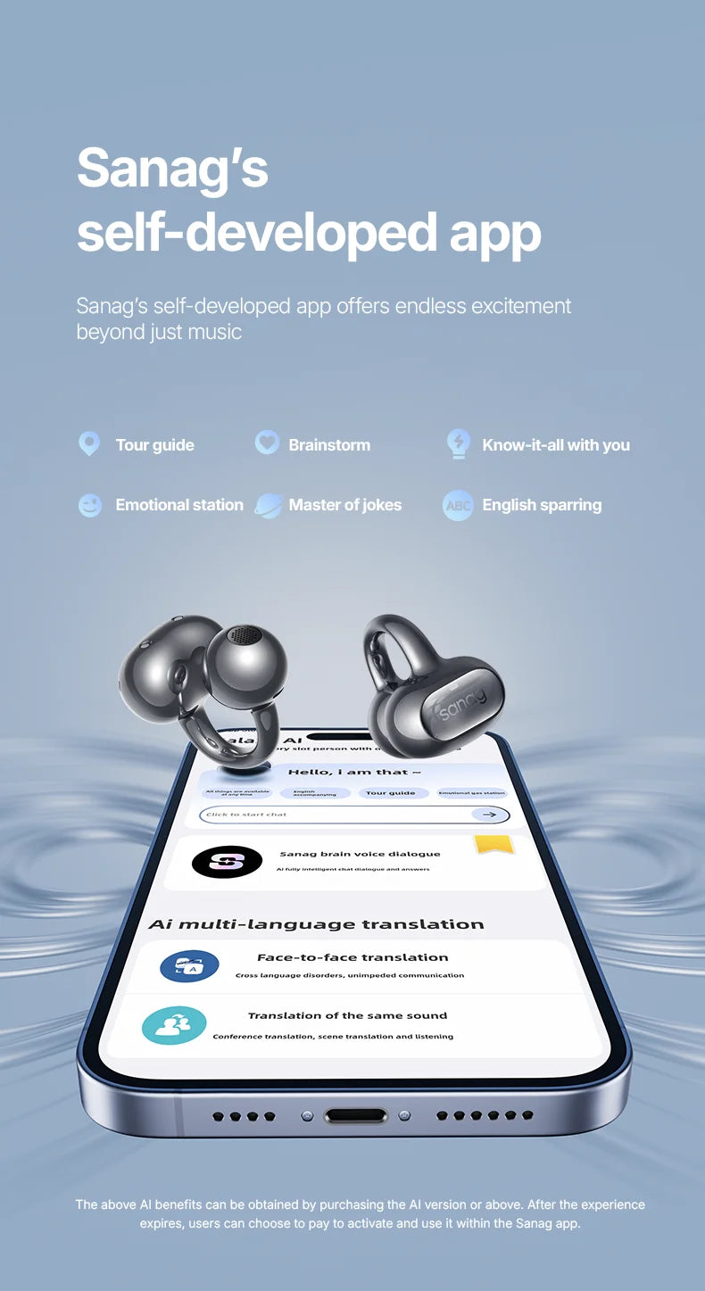 Sanag S8S Bluetooth 5.4 Ear Clip-øretelefoner - vanntette og støyreduserende