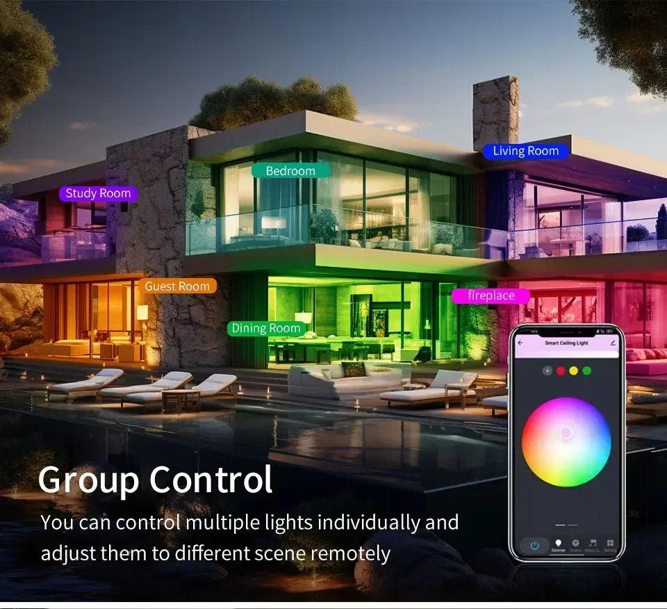 Tuya WiFi LED-taklampe - dimbar RGB smart belysning